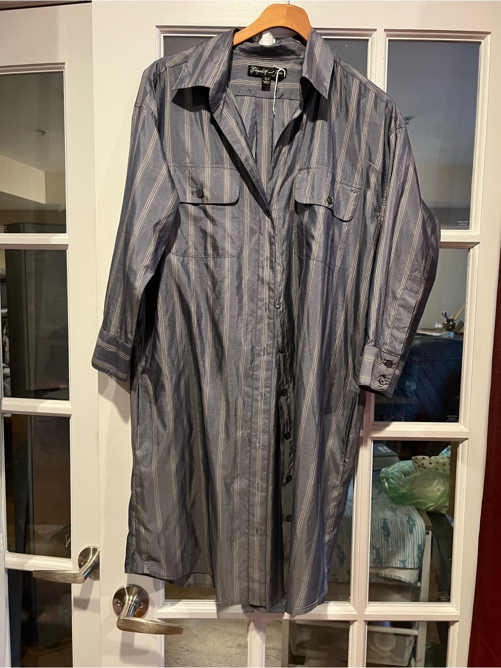 Elizabeth and James Gray Striped Long Trench Shirt Coat